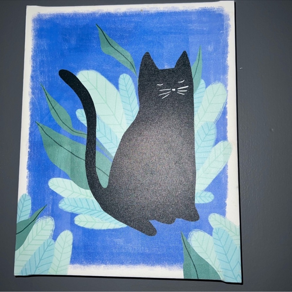 Urban Outfitters Blue and Black Cat Canvas Art